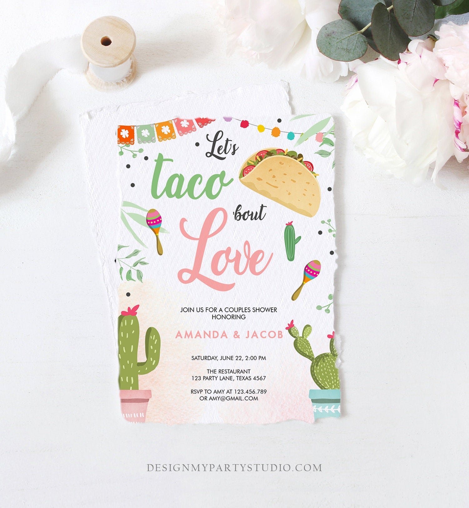 Editable Taco Bout Love Fiesta Couples Shower Invite Cactus Bridal Shower Taco Digital Download Evite Template Printable 0254