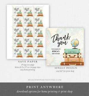 Editable Travel Thank You Tag Adventure Bridal Shower Favor Labels Adventure Round Stickers Suitcases Download Corjl Template PRINTABLE 0263