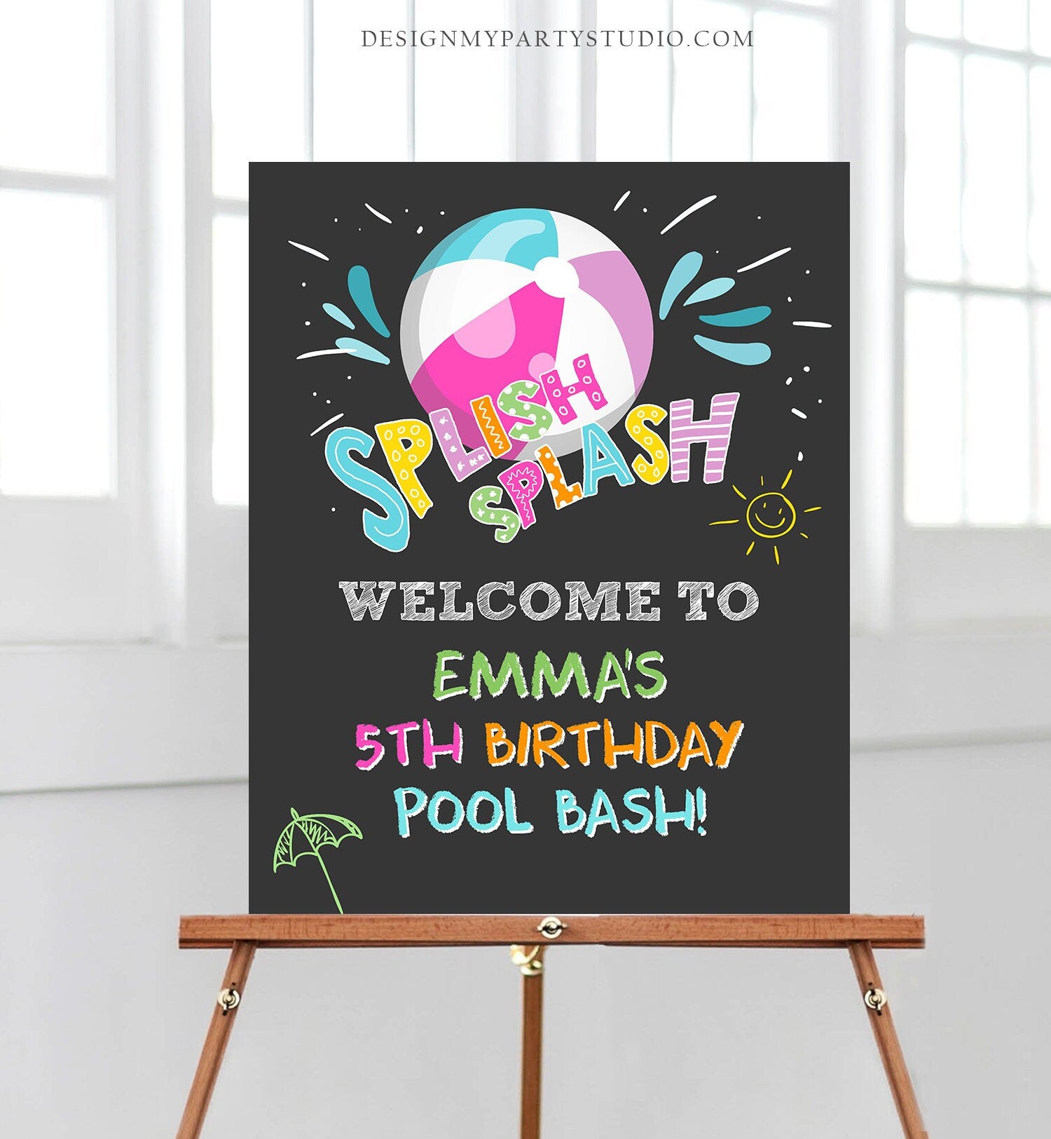 Editable Pool Party Welcome Sign Pool Party Birthday Beach Ball Pool Bash Girl Welcome Splish Splash Printable Welcome Template Corjl 0169