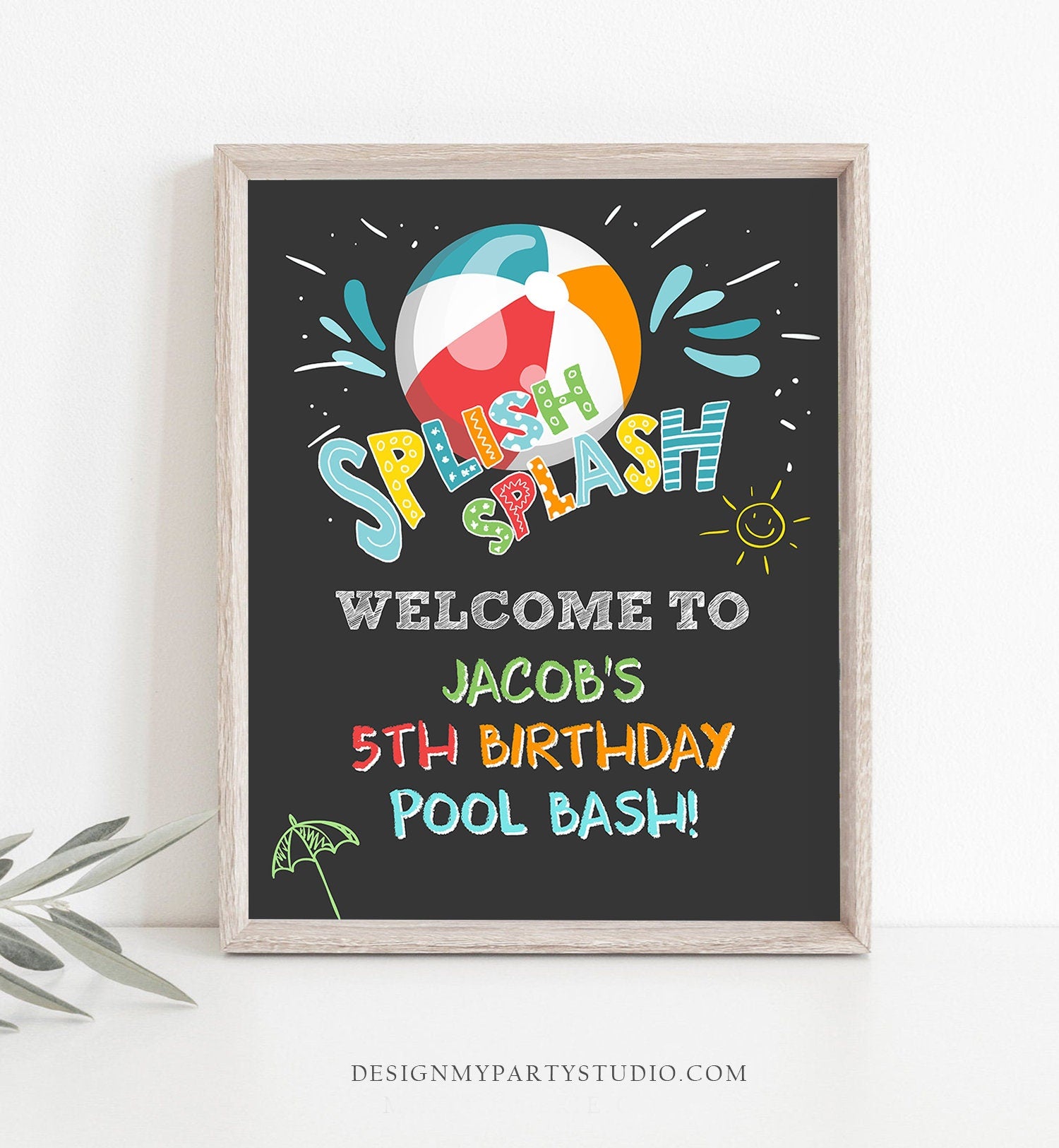 Editable Pool Party Welcome Sign Pool Party Birthday Beach Ball Pool Bash Boy Welcome Splish Splash Digital Download Template Printable 0169