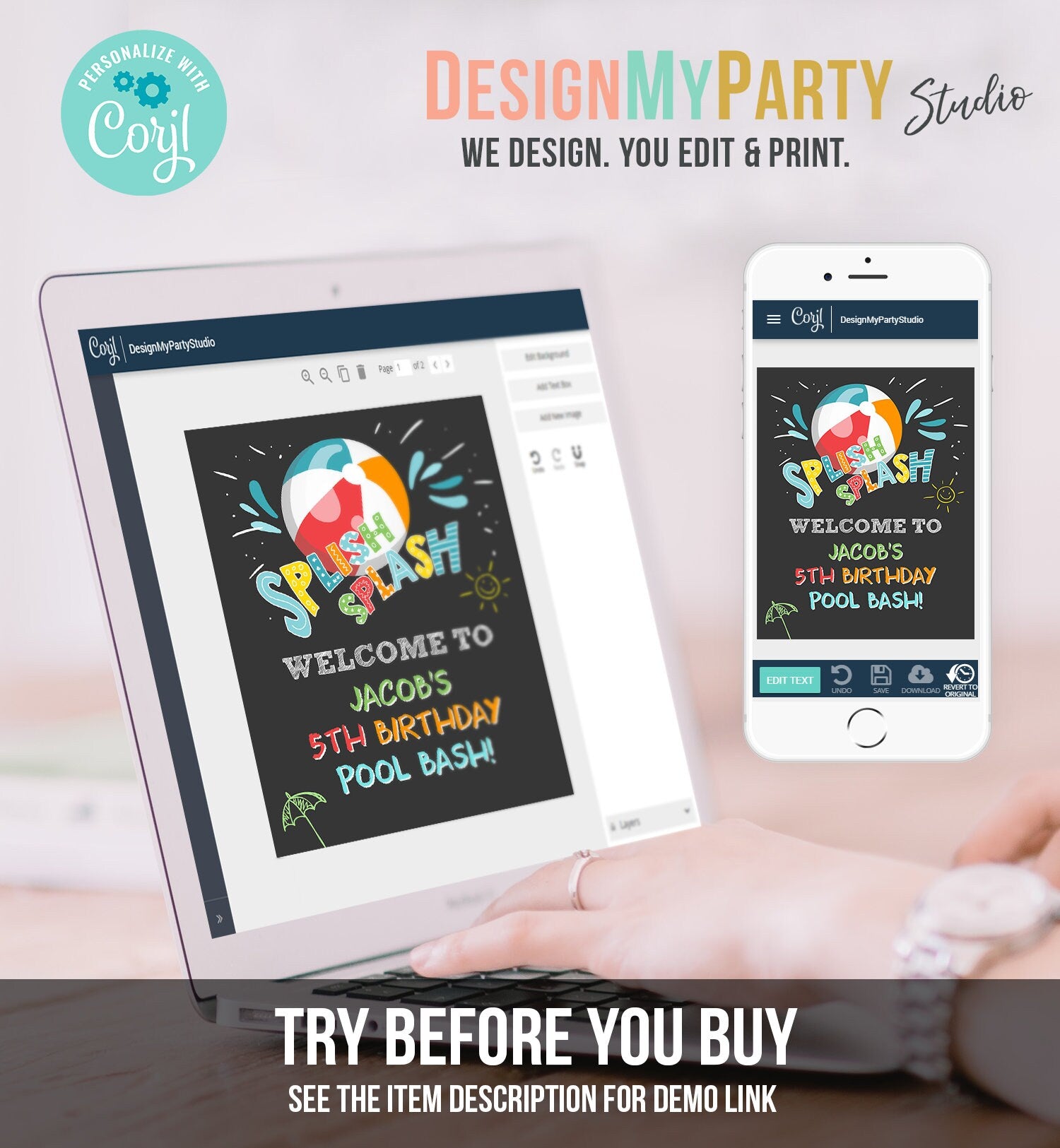 Editable Pool Party Welcome Sign Pool Party Birthday Beach Ball Pool Bash Boy Welcome Splish Splash Digital Download Template Printable 0169