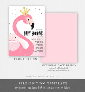 Editable Flamingo Baby Shower Invitation Pink and Gold Girl Baby Shower Tropical Luau Download Printable Invitation Template Corjl 0019