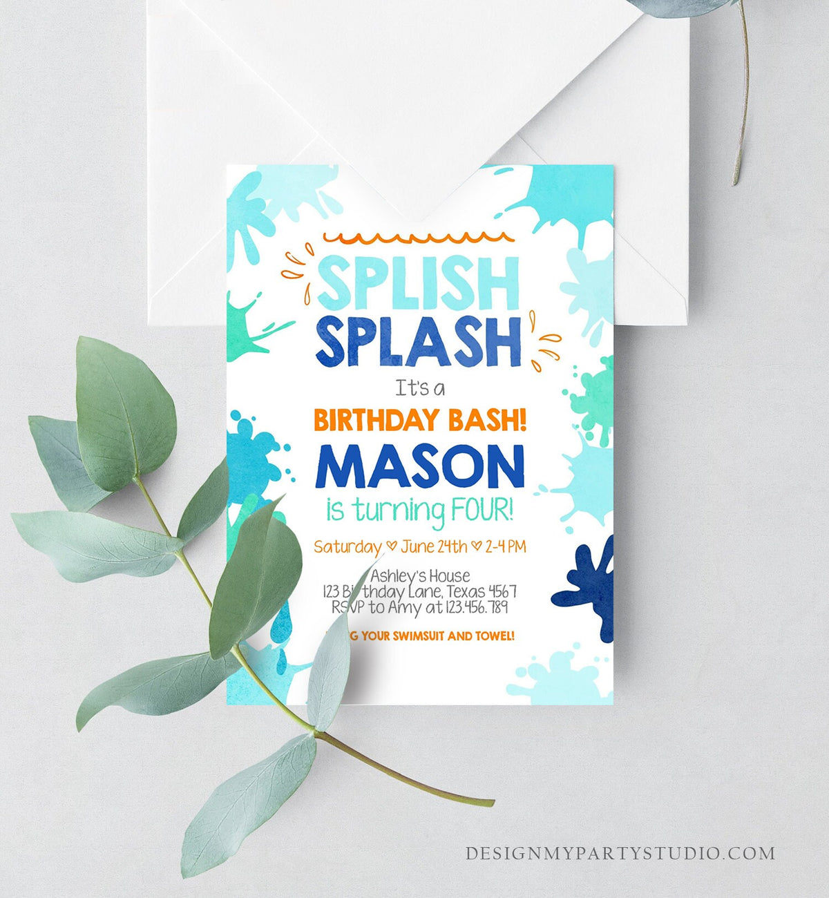 Editable Pool Party Invitation Splish Splash Birthday Invite Pool Party Bash Beach Swimming Summer Digital Download Template Printable 0237
