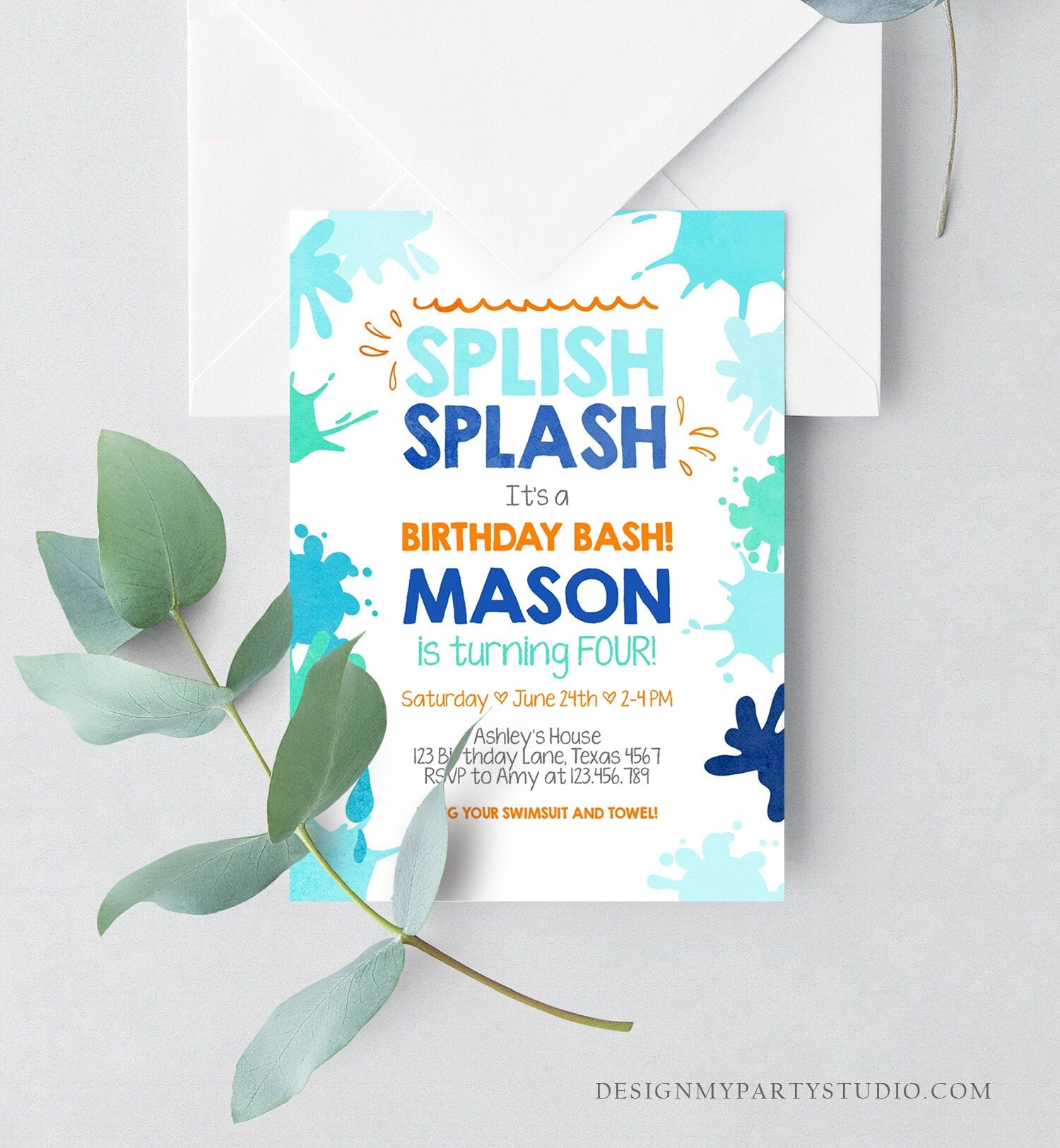 Editable Pool Party Invitation Splish Splash Birthday Invite Pool Party Bash Beach Swimming Summer Digital Download Template Printable 0237