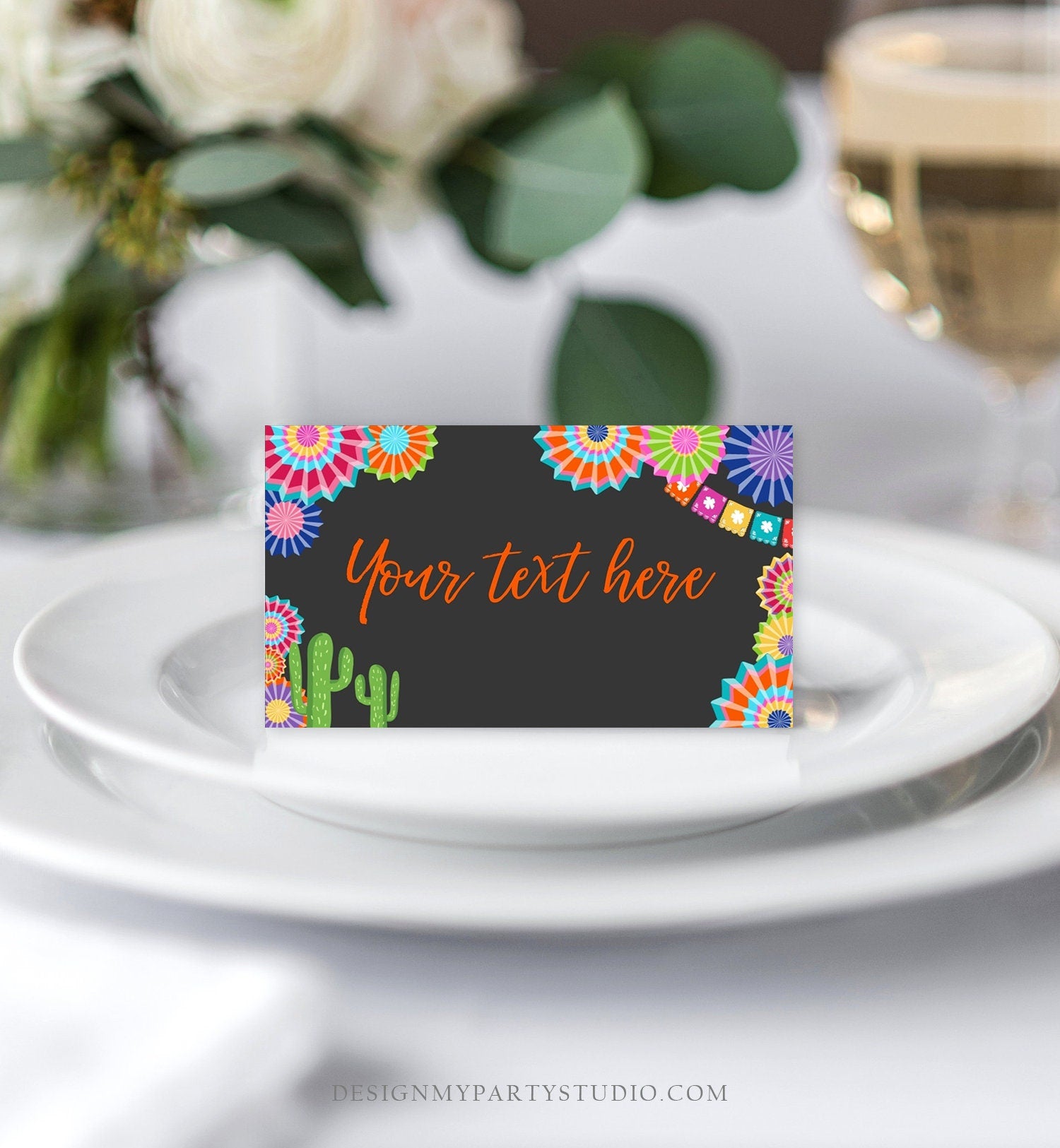 Editable Fiesta Cactus Food Labels Fiesta Party Place Card Tent Card Birthday Baby Shower Mexican Fiesta Confetti Decor Corjl Template 0236