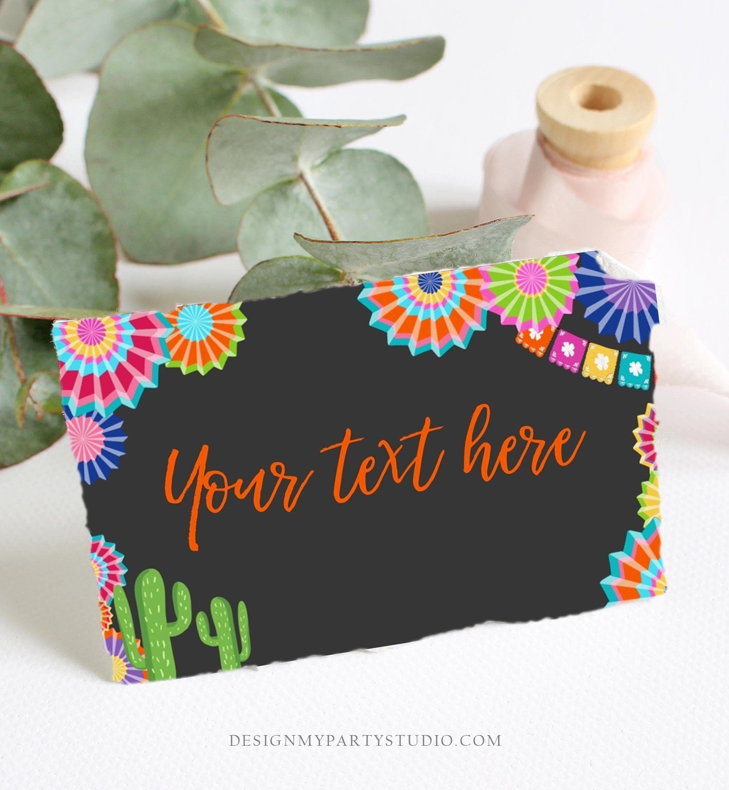 Editable Fiesta Cactus Food Labels Fiesta Party Place Card Tent Card Birthday Baby Shower Mexican Fiesta Confetti Decor Corjl Template 0236