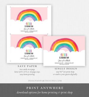 Editable Rainbow Birthday Invitation Kids Girl Baby Shower Clouds Colorful Party Rainbow Colors Printable Corjl Template Digital 0272