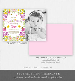Editable Little Wildflower Birthday Invitation ANY AGE Floral Wild Flower Pink Girl First Birthday 1st Corjl Template Printable 0217