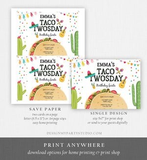 Editable Taco Twosday Invitation Mexican Twosday Birthday Fiesta 2nd Birthday Instant Download Printable Invitation Template Corjl 0161