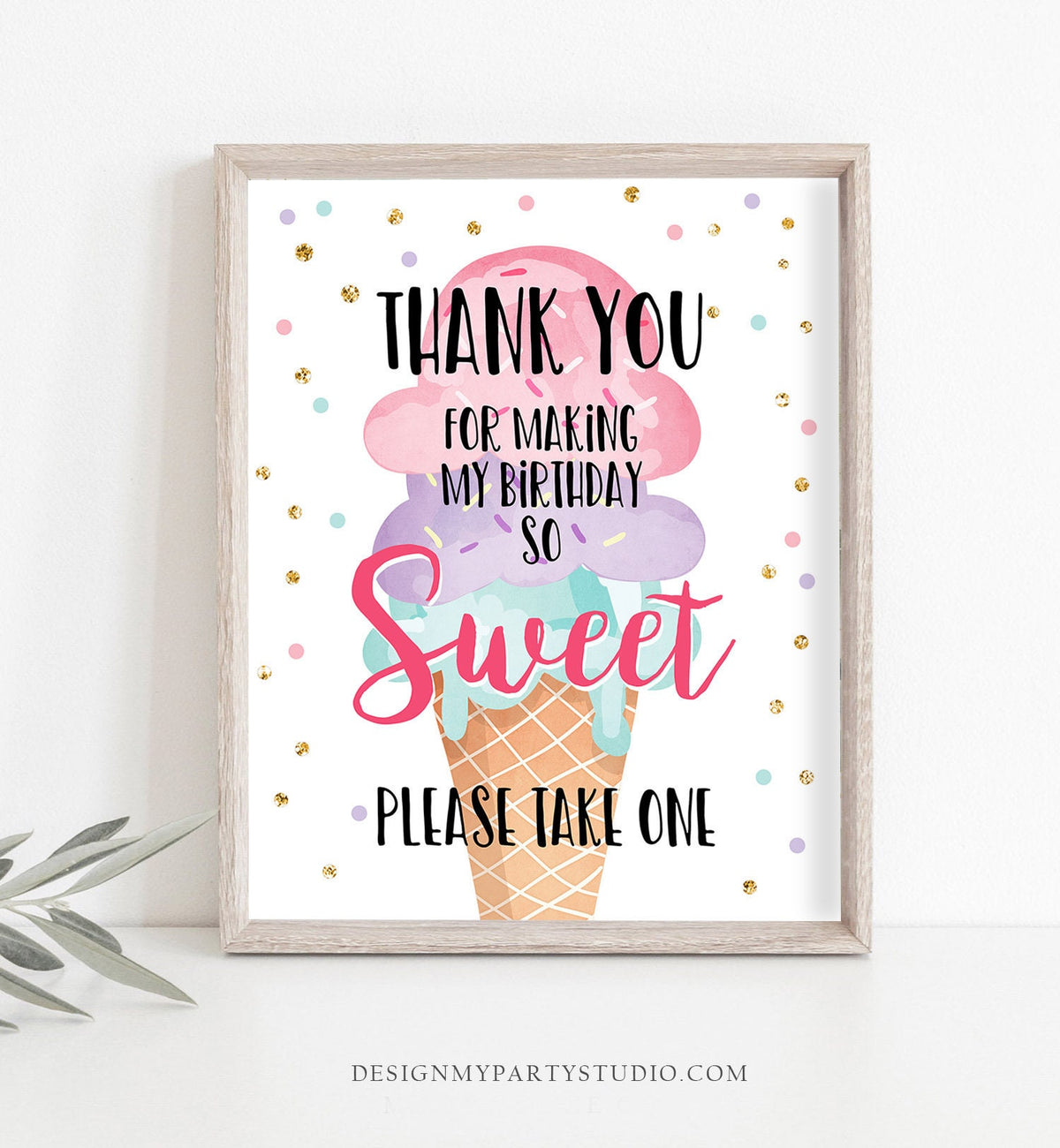 Ice Cream Birthday Sign Thank You Sign Ice Cream Favors Table Sign Ice Cream Social Summer Pink Mint Purple Instant Download Printable 0243