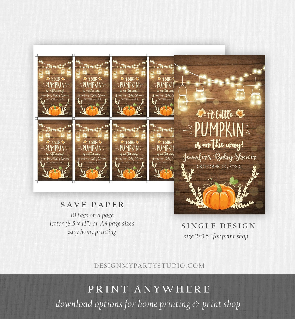 Editable Little Pumpkin Favor Tag Thank You Tag Birthday Baby Shower Rustic Wood Fall Autumn Pumpkin Download Corjl Template Printable 0015