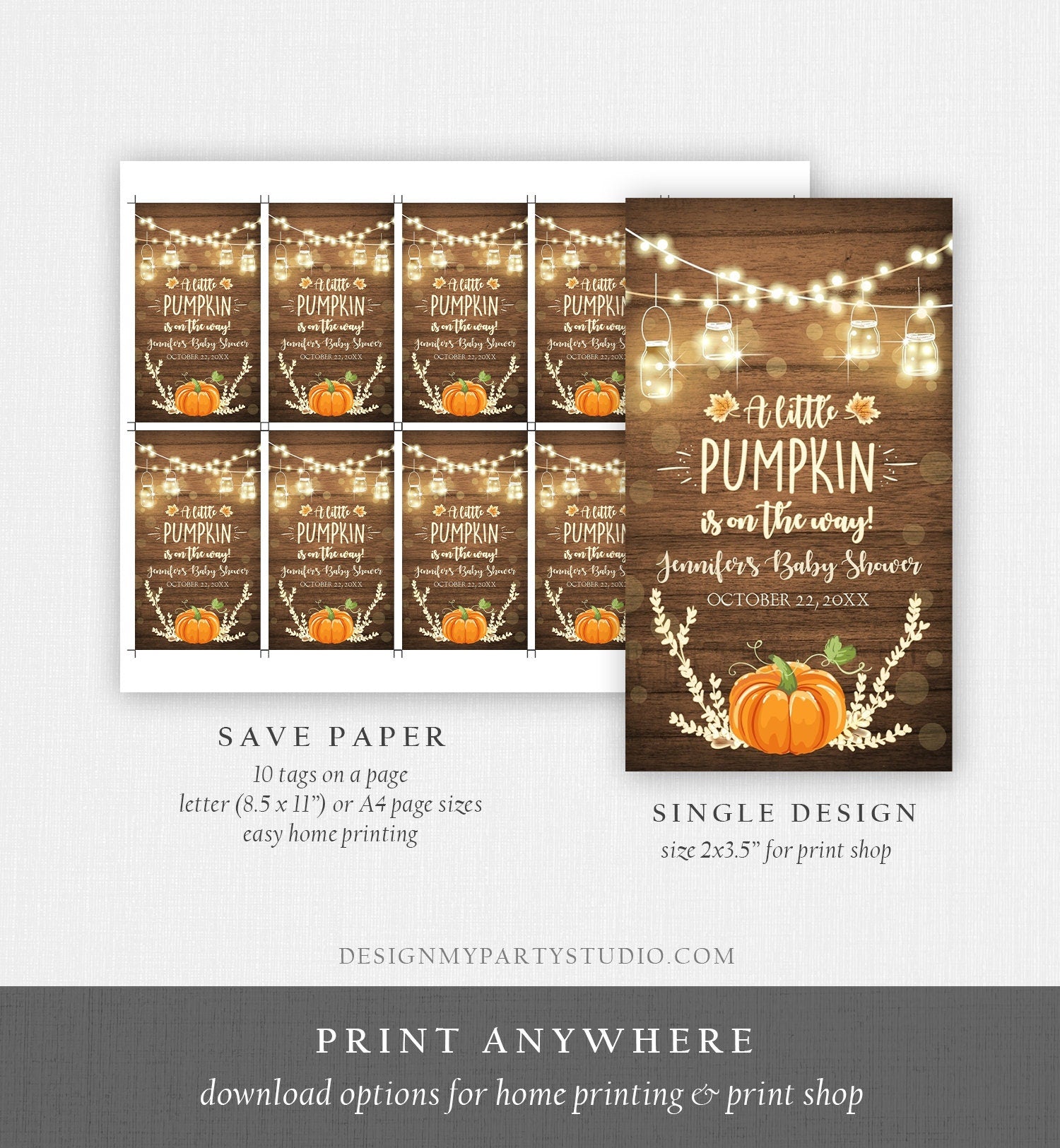 Editable Little Pumpkin Favor Tag Thank You Tag Birthday Baby Shower Rustic Wood Fall Autumn Pumpkin Download Corjl Template Printable 0015