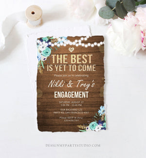 Editable Rustic Engagement Party Invitation Wood String Lights Best Is Yet To Come Navy Blue Floral Download Corjl Template Printable 0015