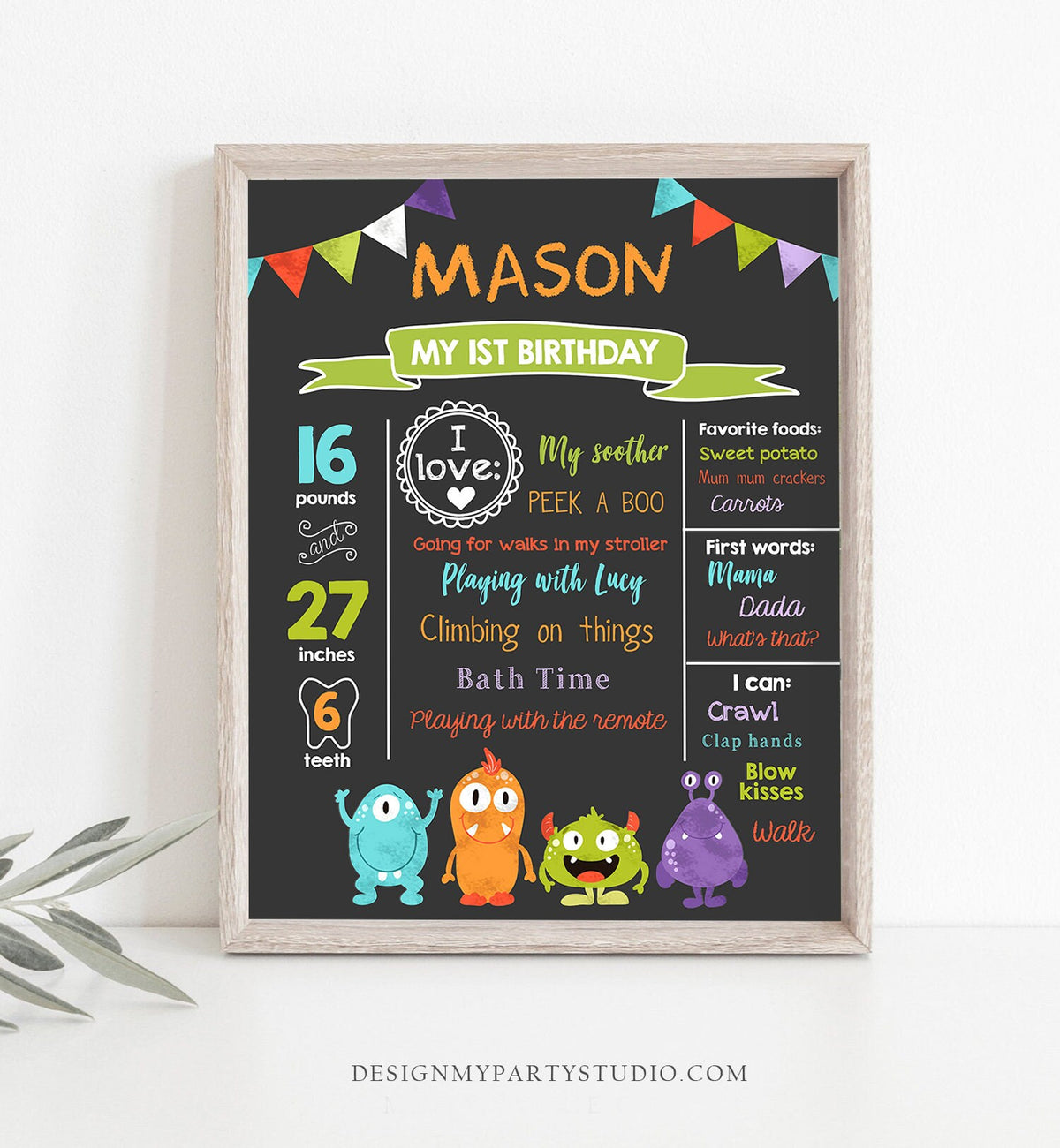 Editable Little Monsters Birthday Milestones Sign First Birthday Monster Decor 1st Party Boy Digital Download Template Printable 0058