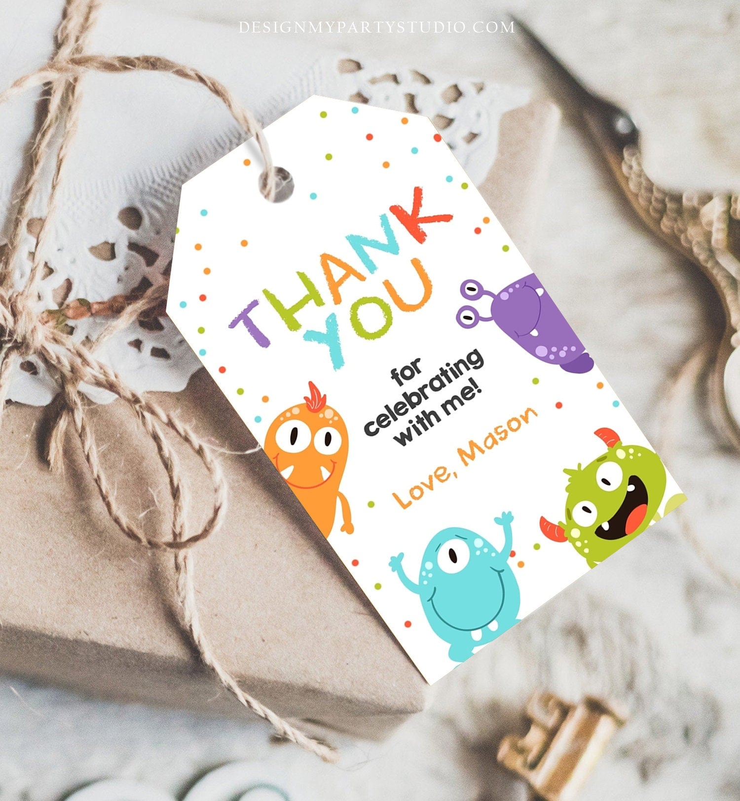 Editable Little Monster Favor Tag Monsters Birthday Thank You Tag Monster Bash Boy Monster Party Decor Girl Digital Template Printable 0058