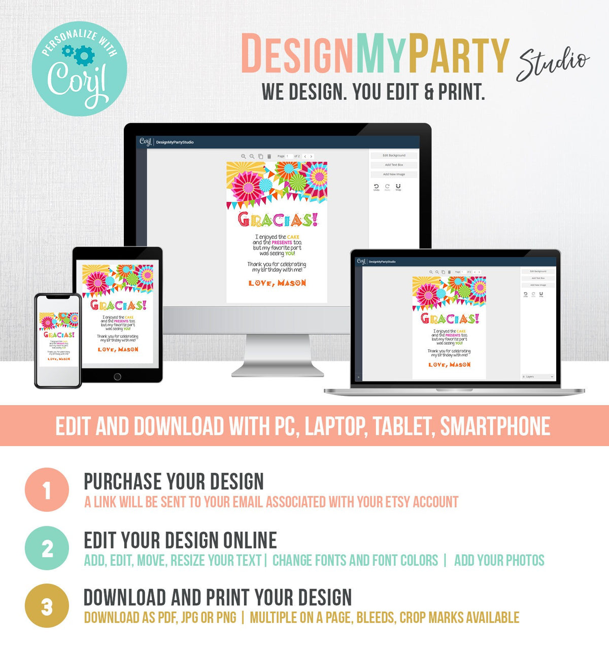 Editable Fiesta Gracias Thank You Card Mexican Birthday Party Baby Shower Graduation Note Digital Download Template Printable 0045