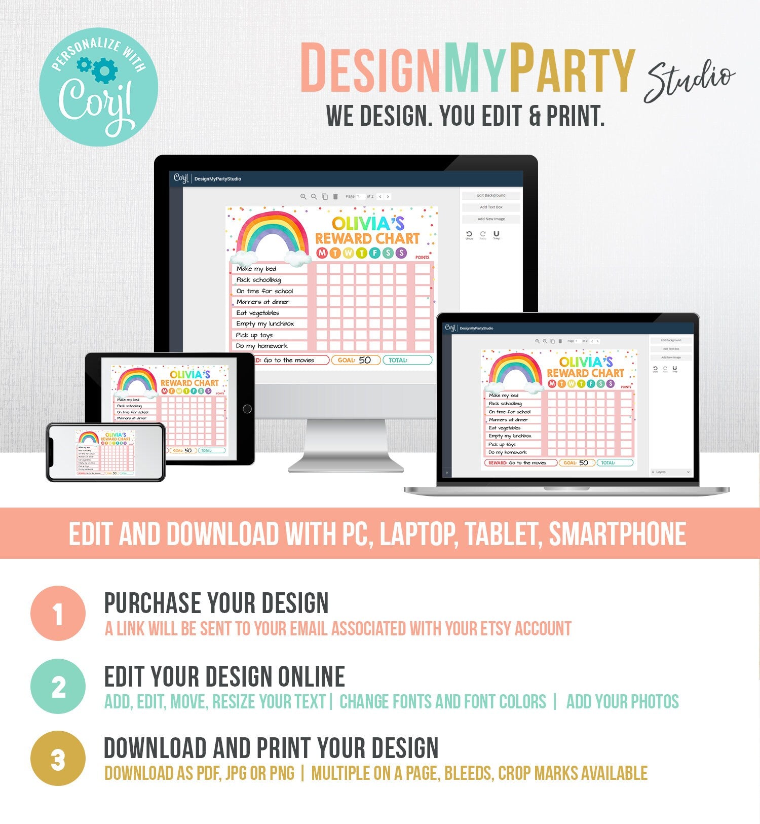 Editable Rainbow Cloud Reward Chart for Girls Chore Chart Kids Routine Chart Pink Rainbow Colors Digital Download Template Printable 0272