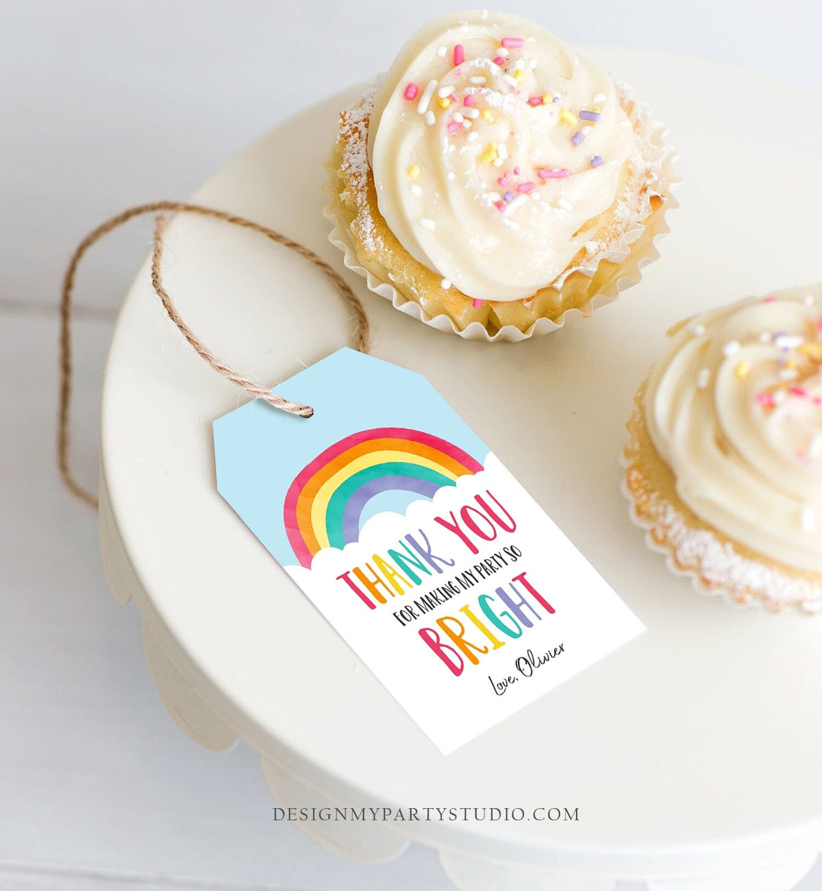 Editable Rainbow Favor Tags Rainbow Birthday Baby Shower Thank You Tags Colorful Girl Boy Blue Pink Watercolor Corjl Template Printable 0272