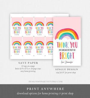 Editable Rainbow Favor Tags Rainbow Birthday Baby Shower Thank You Tags Colorful Girl Boy Blue Pink Watercolor Corjl Template Printable 0272