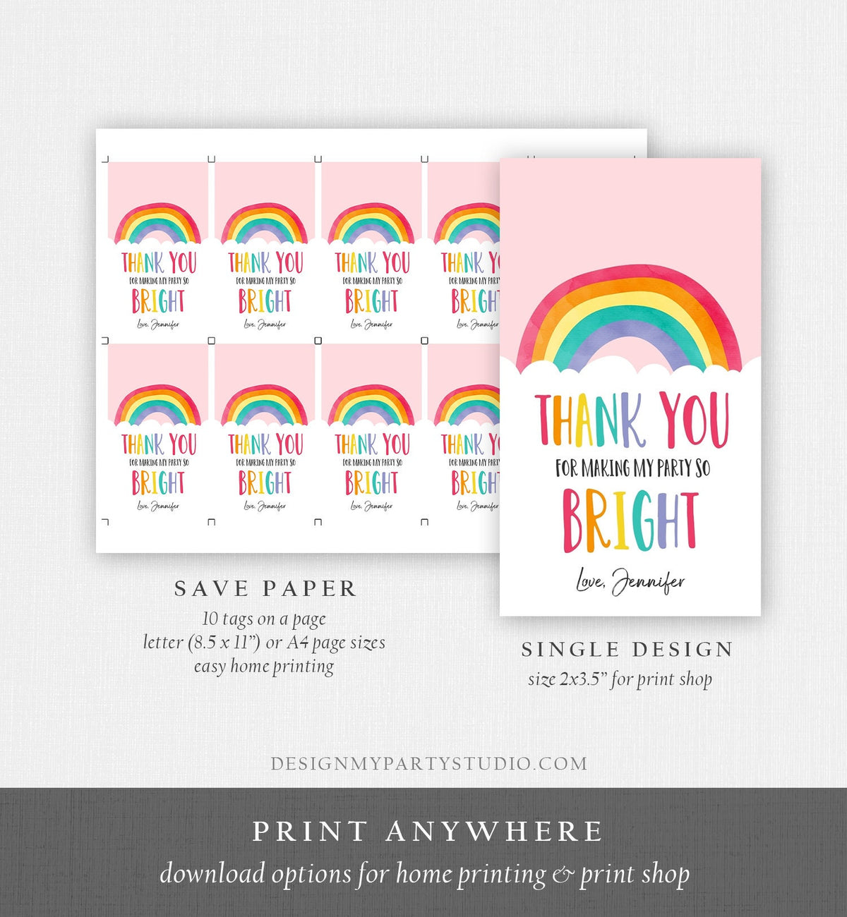 Editable Rainbow Favor Tags Rainbow Birthday Baby Shower Thank You Tags Colorful Girl Boy Blue Pink Digital Template Printable 0272