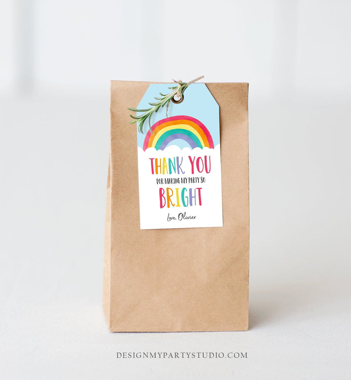 Editable Rainbow Favor Tags Rainbow Birthday Baby Shower Thank You Tags Colorful Girl Boy Blue Pink Watercolor Corjl Template Printable 0272