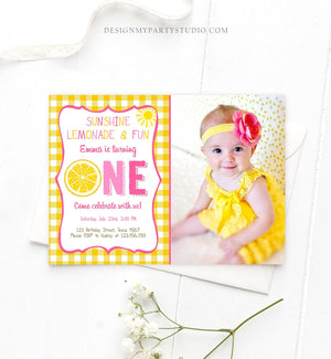 Editable Sunshine Lemonade Birthday Invitation Pink Girl Sunshine Party Lemonade and Fun Invite 1st Birthday Printable Template Corjl 0308