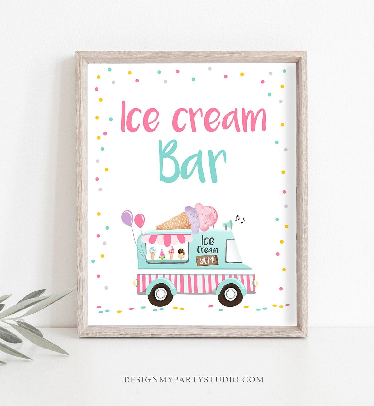 Ice Cream Bar Sign Ice Cream Social Birthday Ice Cream Truck Party Sign Ice Cream Table Sign Pink Mint Digital Download Printable 0243