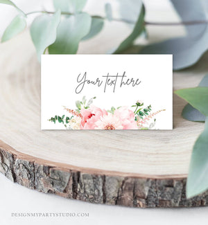 Editable Botanical Flowers Food Label Place Card Tent Card Escort Card Buffet Card Wedding Bridal Shower Pink Peony Corjl Template 0167