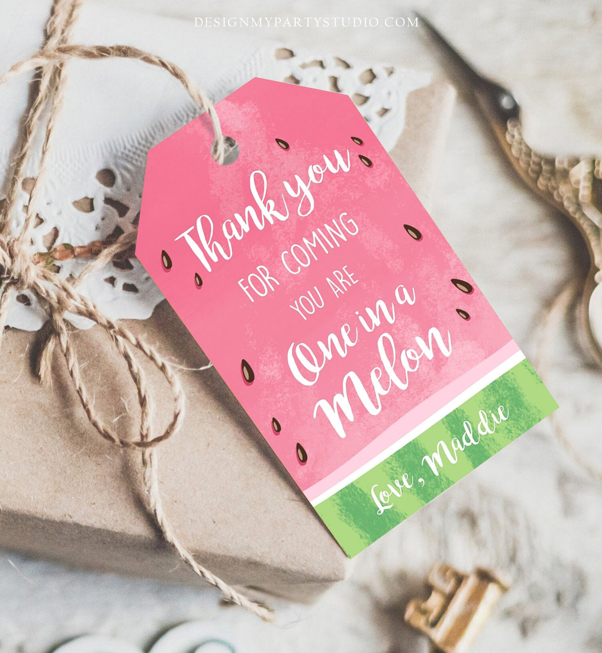 Editable Watermelon Party Favor Tags Birthday Thank you tags Watermelon Party Thank You Tags One in a Melon Summer PRINTABLE Corjl 0250