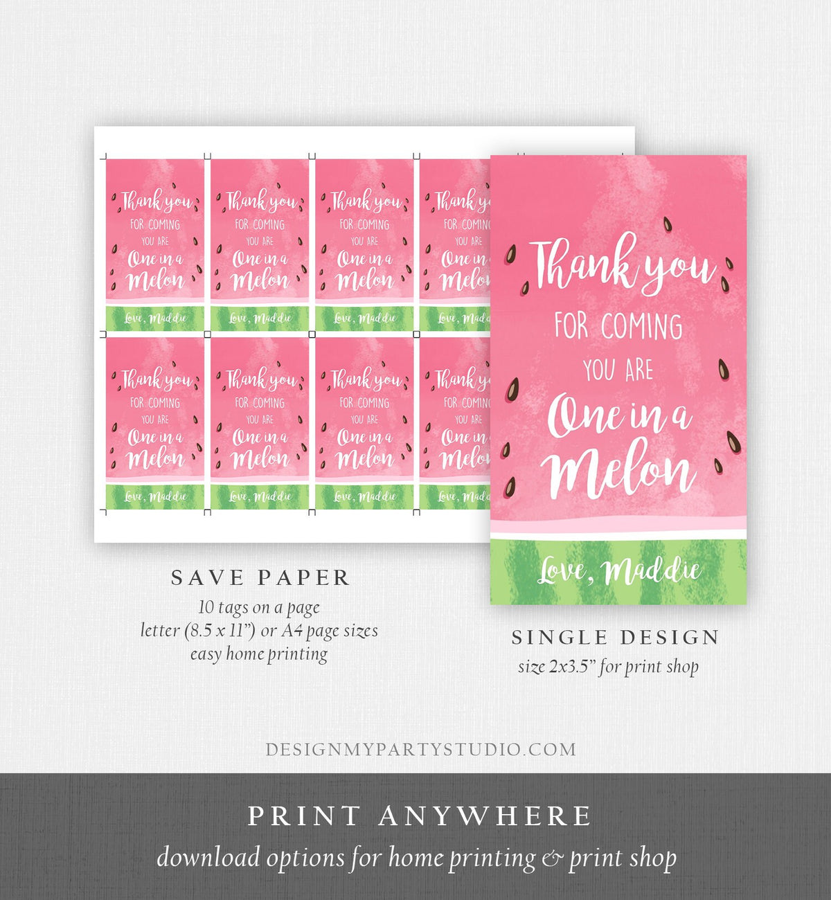 Editable Watermelon Party Favor Tags Birthday Thank you tags Watermelon Party Thank You Tags One in a Melon Summer PRINTABLE Corjl 0250