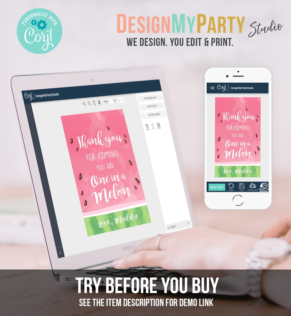 Editable Watermelon Party Favor Tags Birthday Thank you tags Watermelon Party Thank You Tags One in a Melon Summer PRINTABLE Corjl 0250