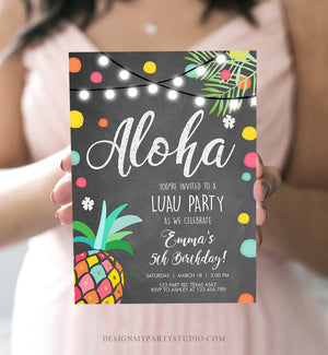Editable Birthday Invitation Girl Aloha Pineapple Tropical Summer Party Beach Luau Party Hawaii Download Printable Template Corjl 0201