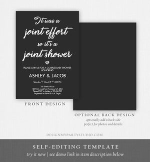 Editable Couples Baby Shower Invitation Coed Baby Shower Joint Funny Black Modern Simple Neutral Download Printable Template Corjl 0311