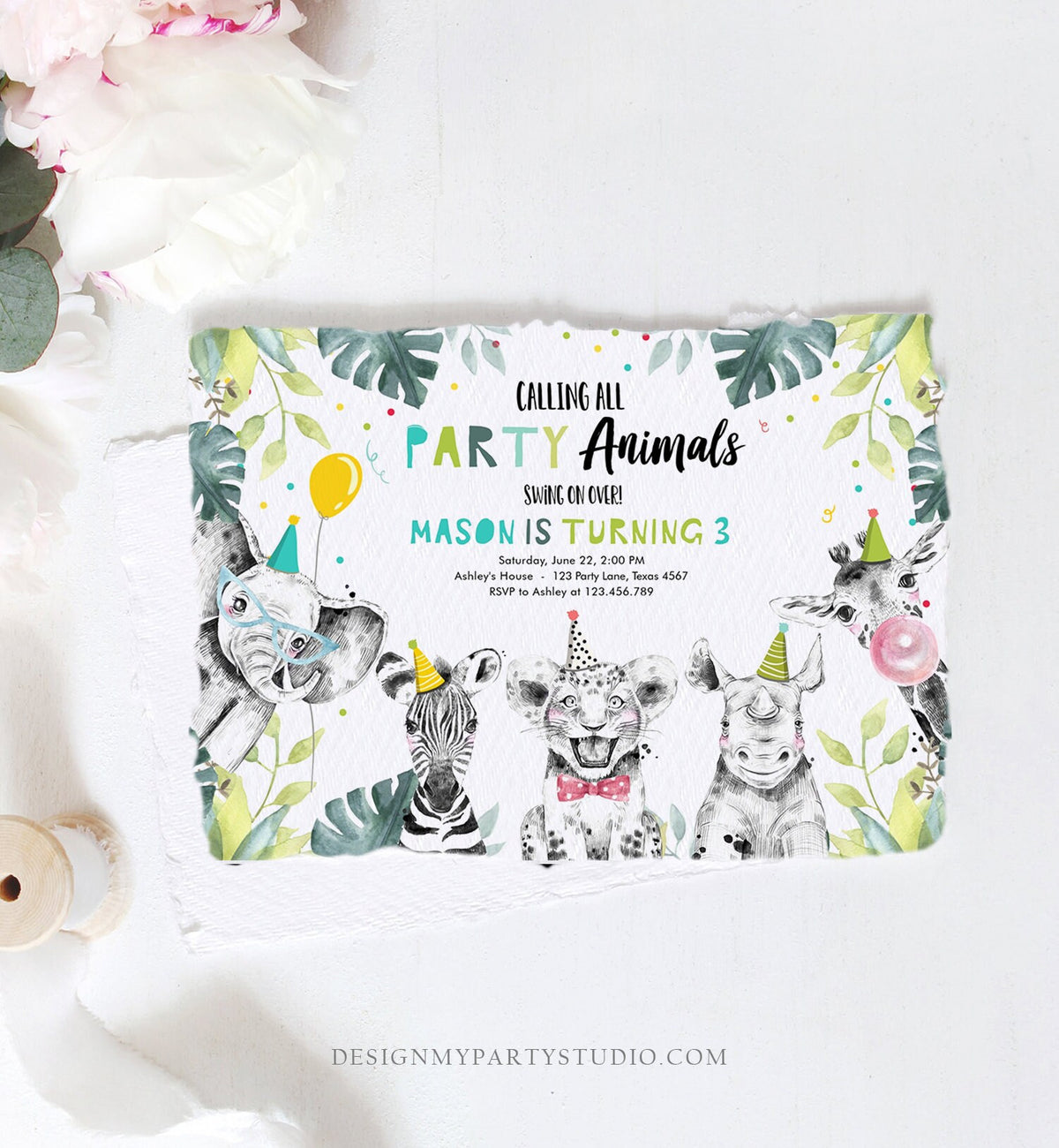 Editable Party Animals Birthday Invitation Boy Safari Animals Wild One Calling all Animals Zoo Jungle Download Evite Template Printable 0322
