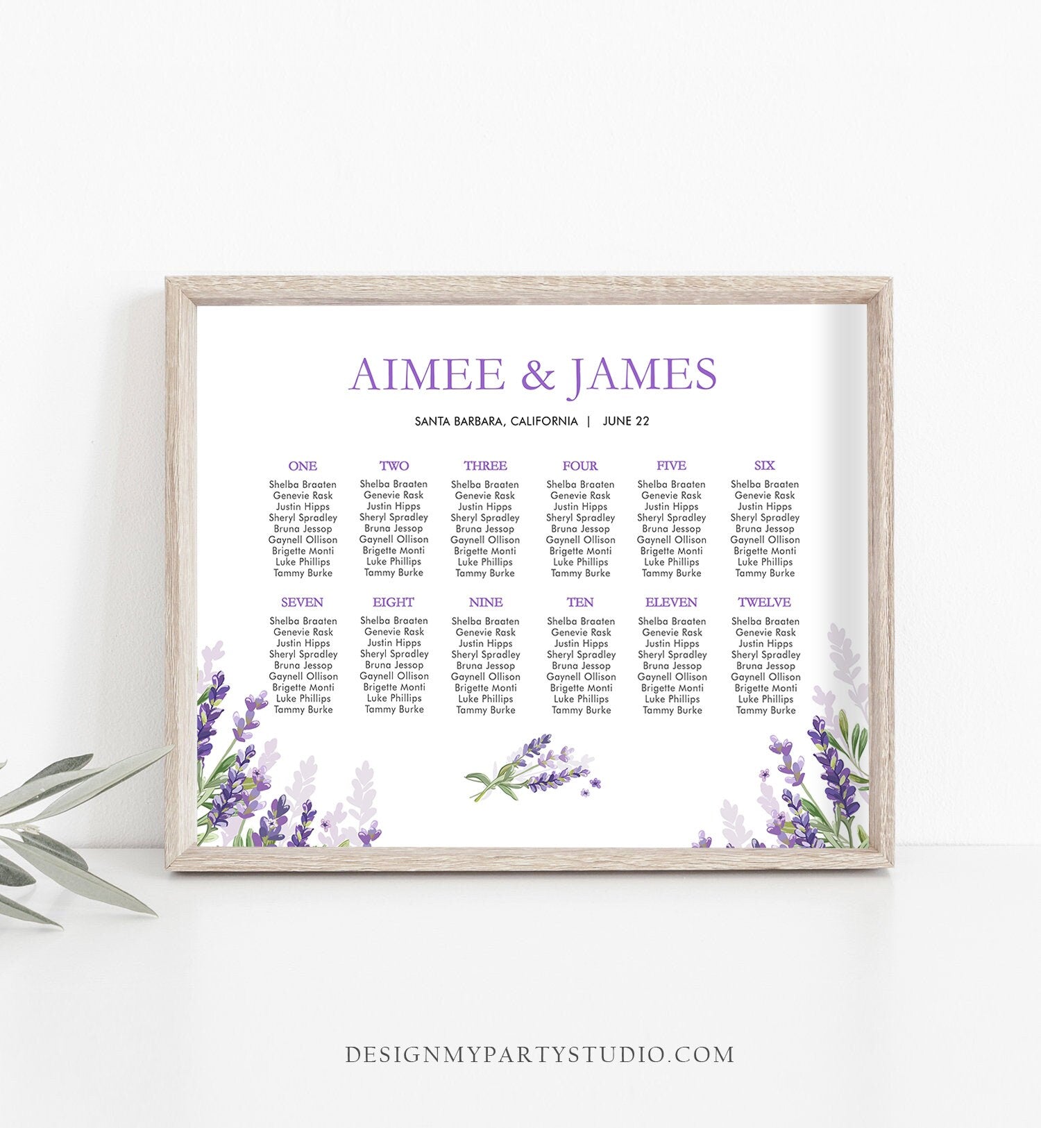 Editable Lavender Seating Chart Wedding Seating Sign Greenery Bridal Shower Foliage Table Sign Download Corjl Template Printable 0206
