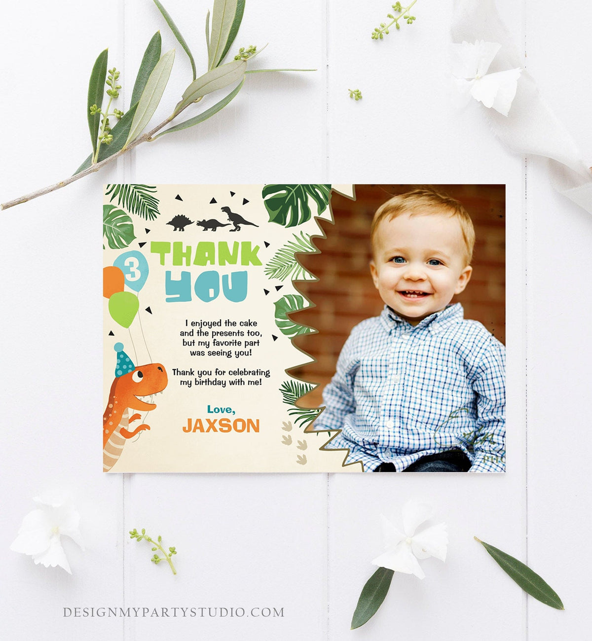 Editable Dinosaur Thank you Card Dino Birthday Dino Mite Prehistoric T-Rex ROAR Boy Dig Party Dino Dig Template Instant Download Corjl 0074