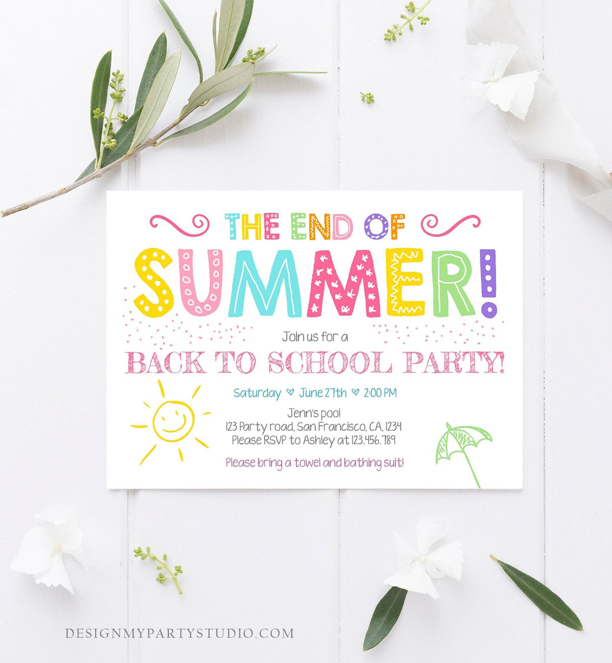 Editable End Of The Summer Pool Party Invitation Back to School Splish Splash Birthday Swimming Download Corjl Template Printable 0156