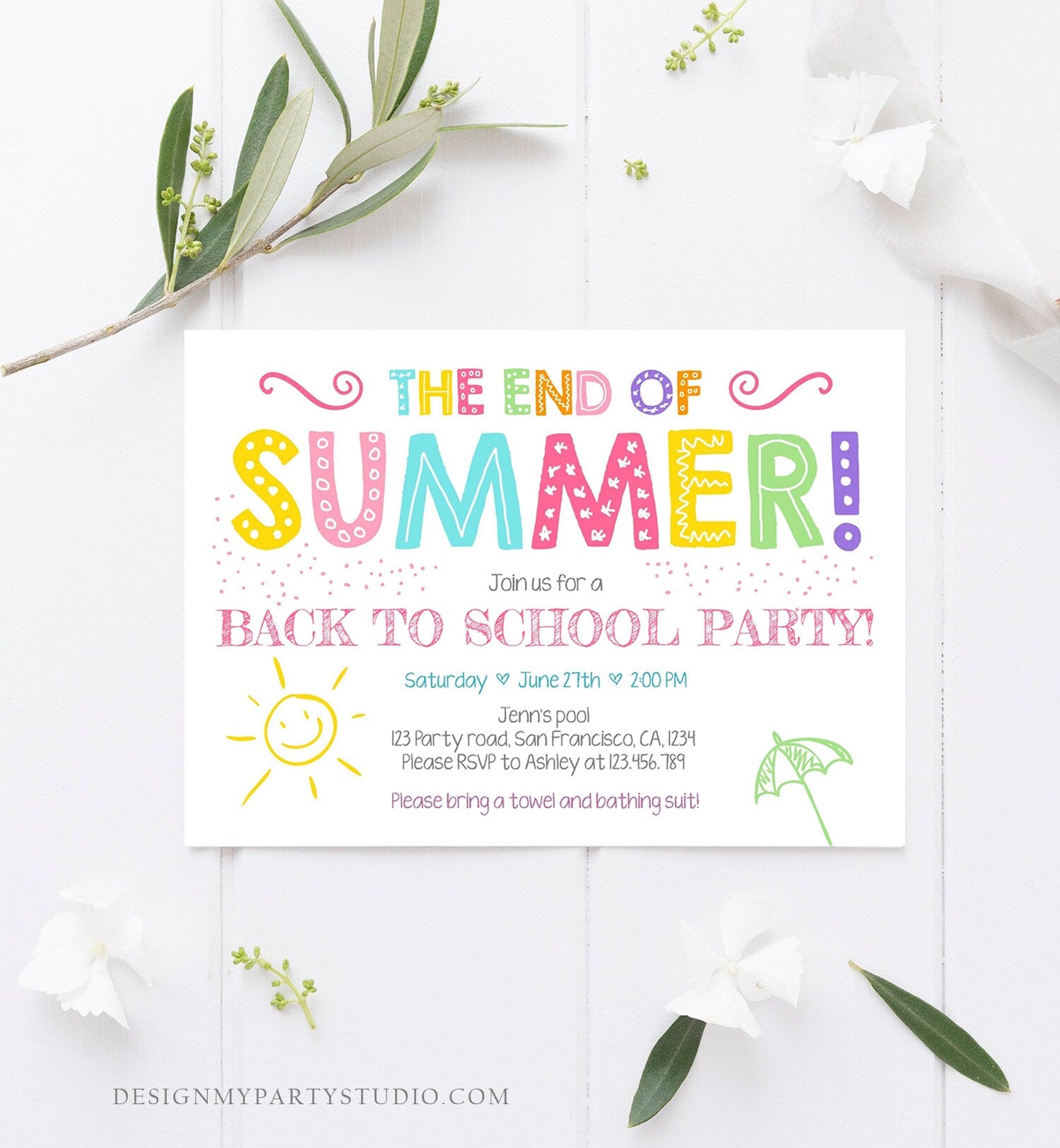 Editable End Of The Summer Pool Party Invitation Back to School Splish Splash Birthday Swimming Download Corjl Template Printable 0156