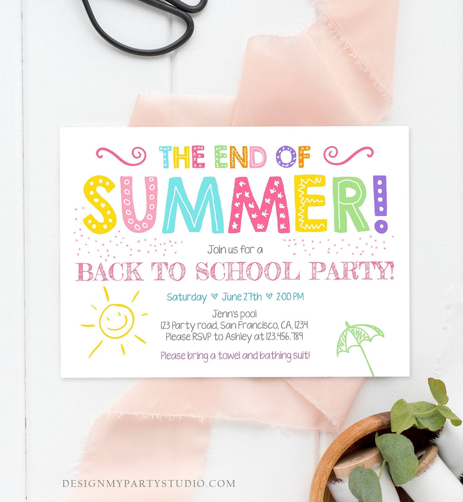 Editable End Of The Summer Pool Party Invitation Back to School Splish Splash Birthday Swimming Download Corjl Template Printable 0156