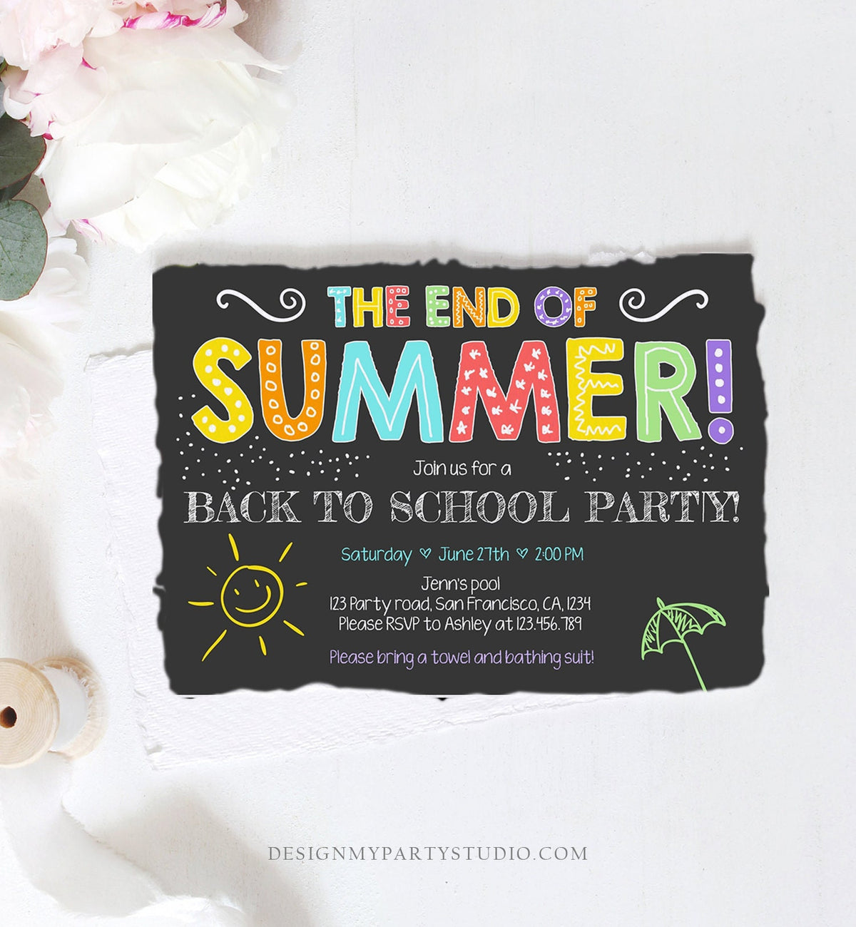Editable End Of The Summer Pool Party Invitation Back to School Splish Splash Birthday Swimming Download Corjl Template Printable 0156