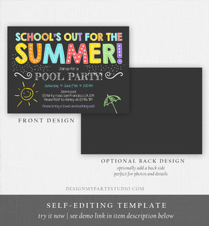 Editable School's Out For The Summer Pool Party Invitation Boy Girl Splish Splash Birthday Swimming Download Corjl Template Printable 0156