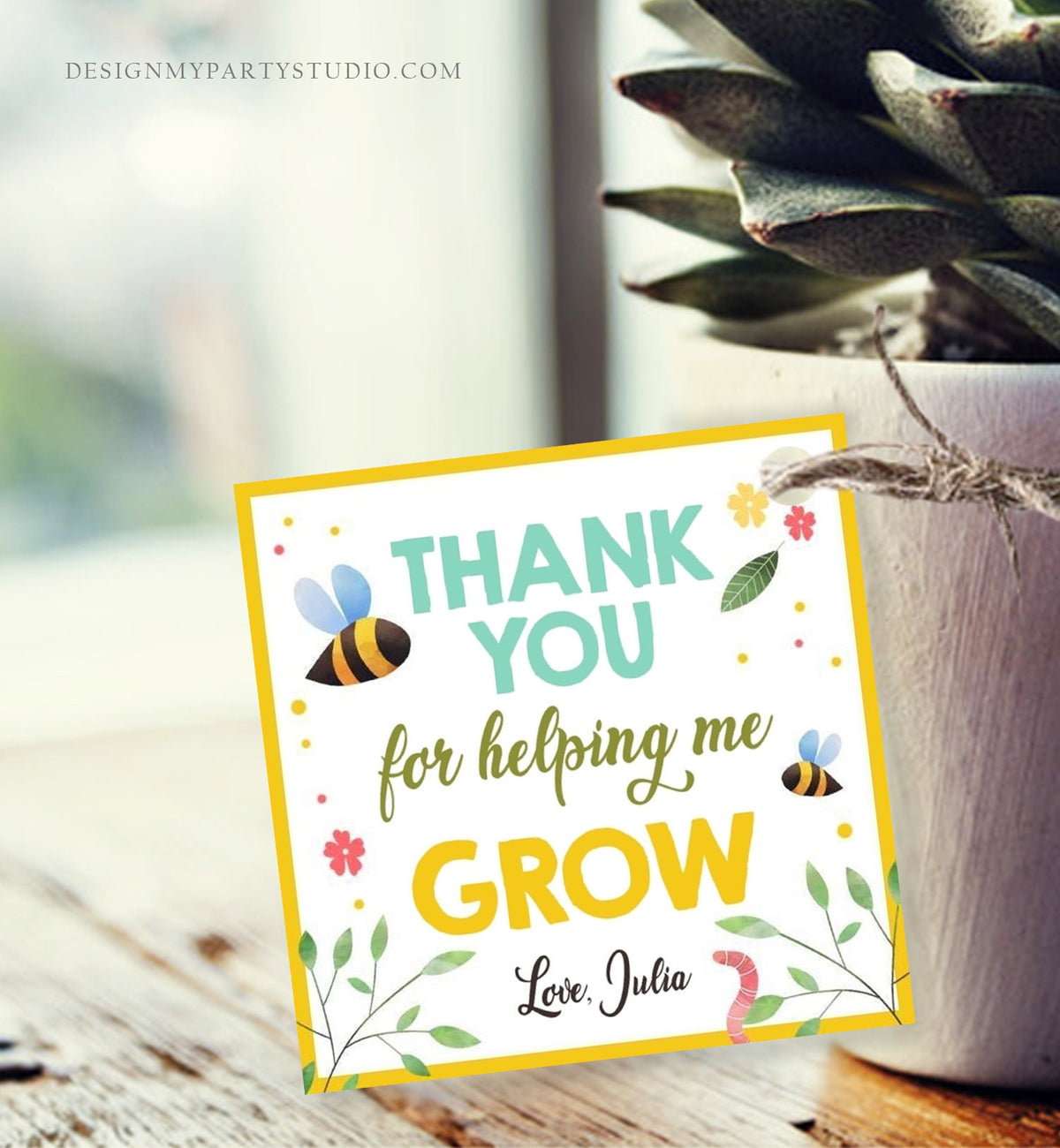 Editable Teacher Appreciation Tag Thank You for Helping Me Grow Succulent Thank You Cactus Plant Digital Download Template Printable 0464