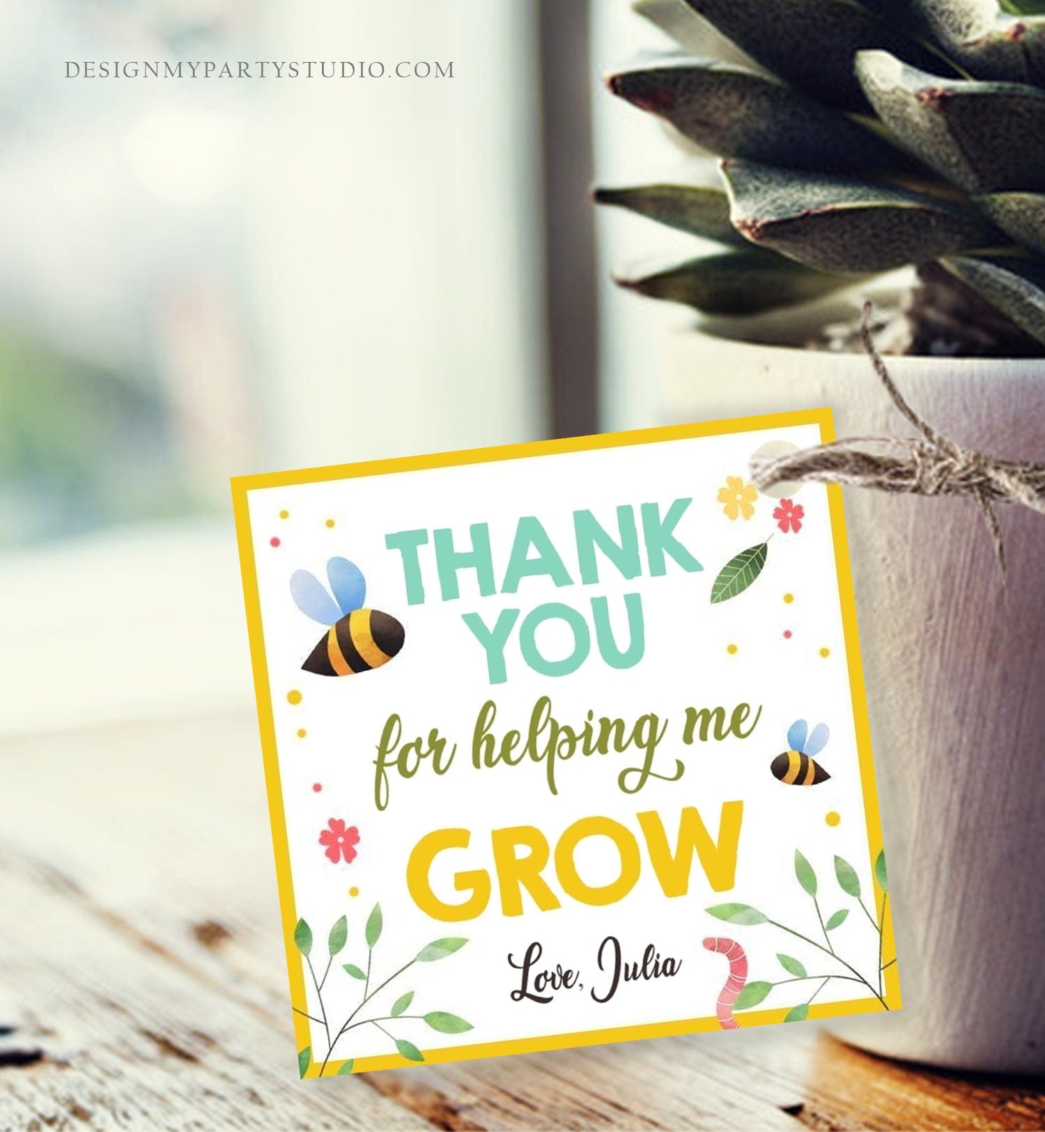 Editable Teacher Appreciation Tag Thank You for Helping Me Grow Succulent Thank You Cactus Plant Digital Download Template Printable 0464
