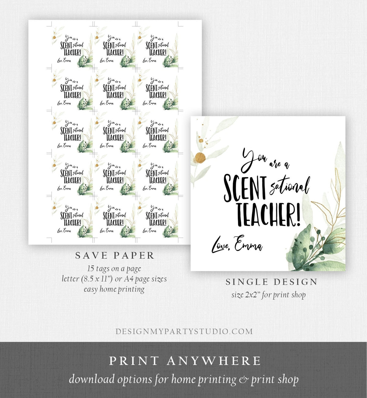 Editable Candle Teacher Appreciation Tags Thank You You Are Scent Sational Boss End of Year Gift Tag Template Download Printable 0464