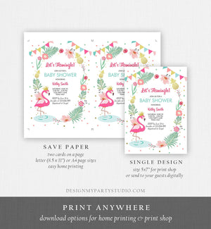 Editable Flamingo Baby Shower Invitation Tropical Shower Lets Flamingle Girl Pink Gold Summer Download Printable Invite Template Corjl 0132