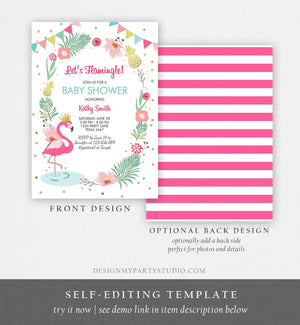 Editable Flamingo Baby Shower Invitation Tropical Shower Lets Flamingle Girl Pink Gold Summer Download Printable Invite Template Corjl 0132