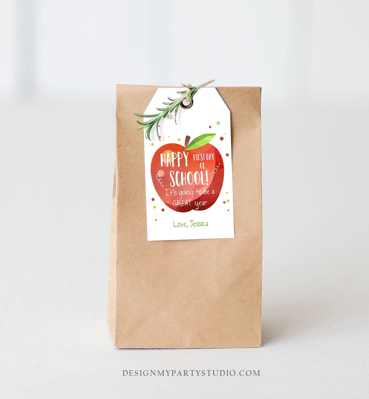 Editable Back to School Tag Happy First Day of School Gift Teacher Appreciation Thank You Classroom Apple Digital Template Printable 0464