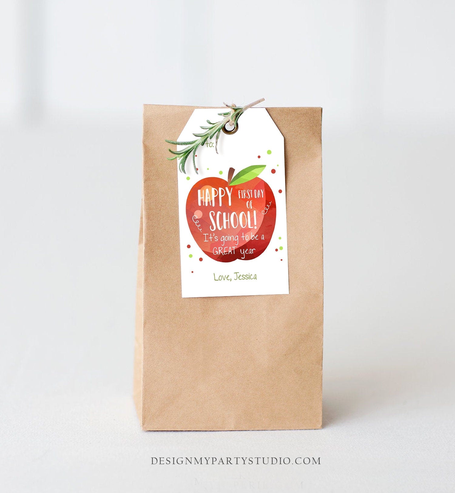 Editable Back to School Tag Happy First Day of School Gift Teacher Appreciation Thank You Classroom Apple Digital Template Printable 0464