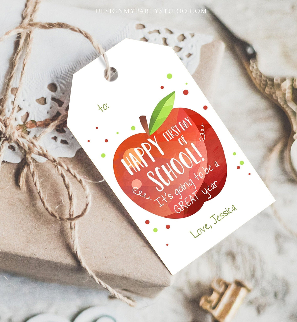 Editable Back to School Tag Happy First Day of School Gift Teacher Appreciation Thank You Classroom Apple Digital Template Printable 0464