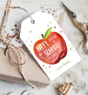 Editable Back to School Tag Happy First Day of School Gift Tag Teacher Appreciation Thank You Classroom Apple Personal Download Corjl 0464